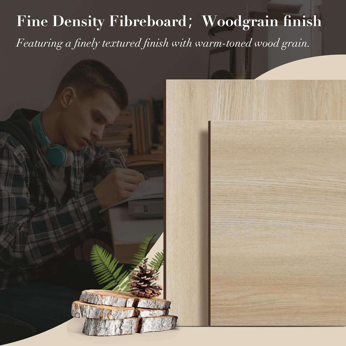 Yechen 57" Modern Rattan Executive Desk with 5 Drawers