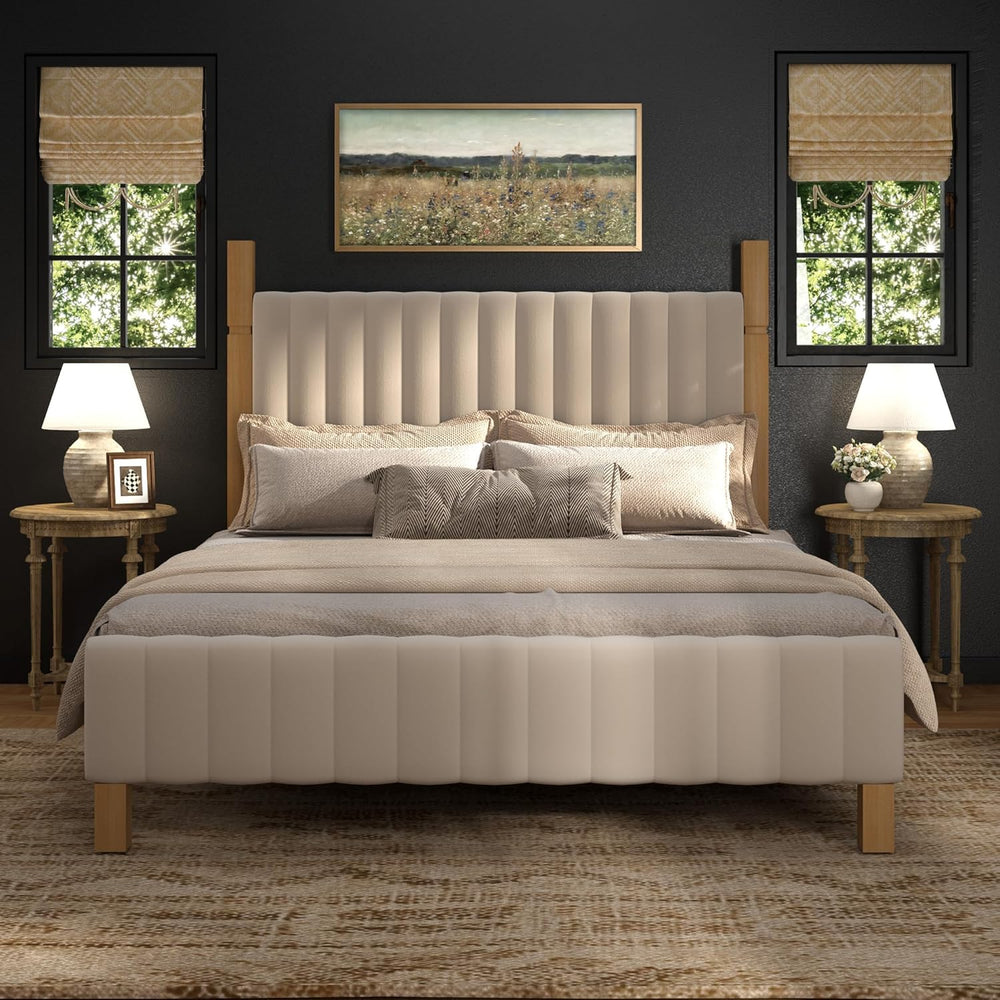 Yechen Full Size Wood Bed Frame with Headboard