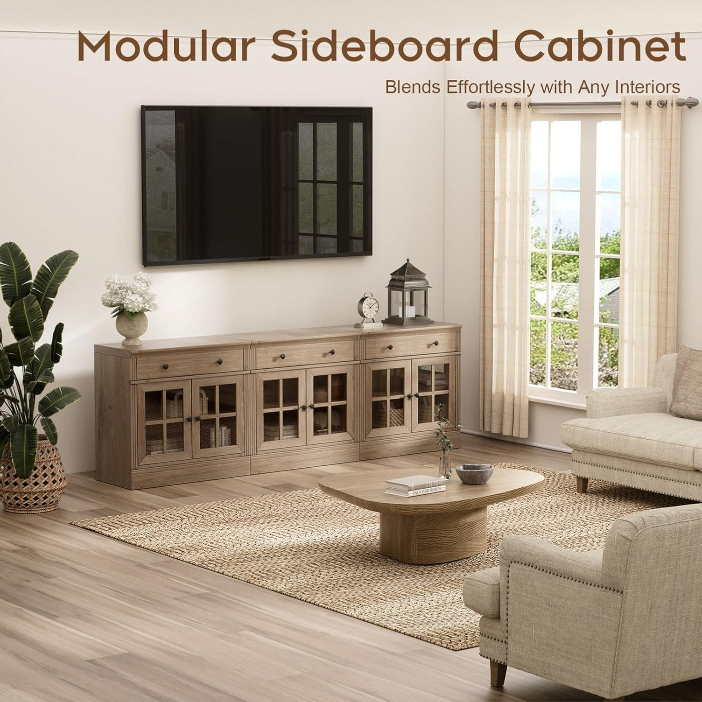 31.5” W Farmhouse Sideboard Cabinet with Drawer & Glass Doors