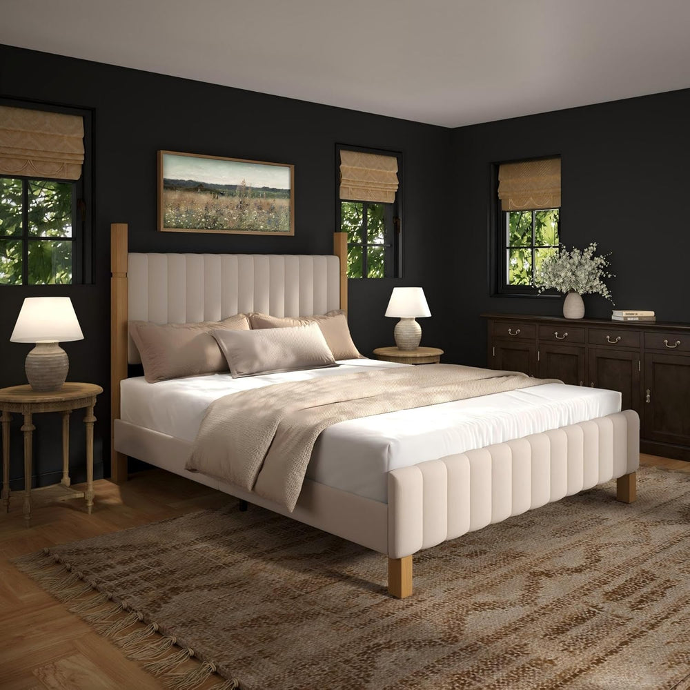 Yechen Full Size Wood Bed Frame with Headboard