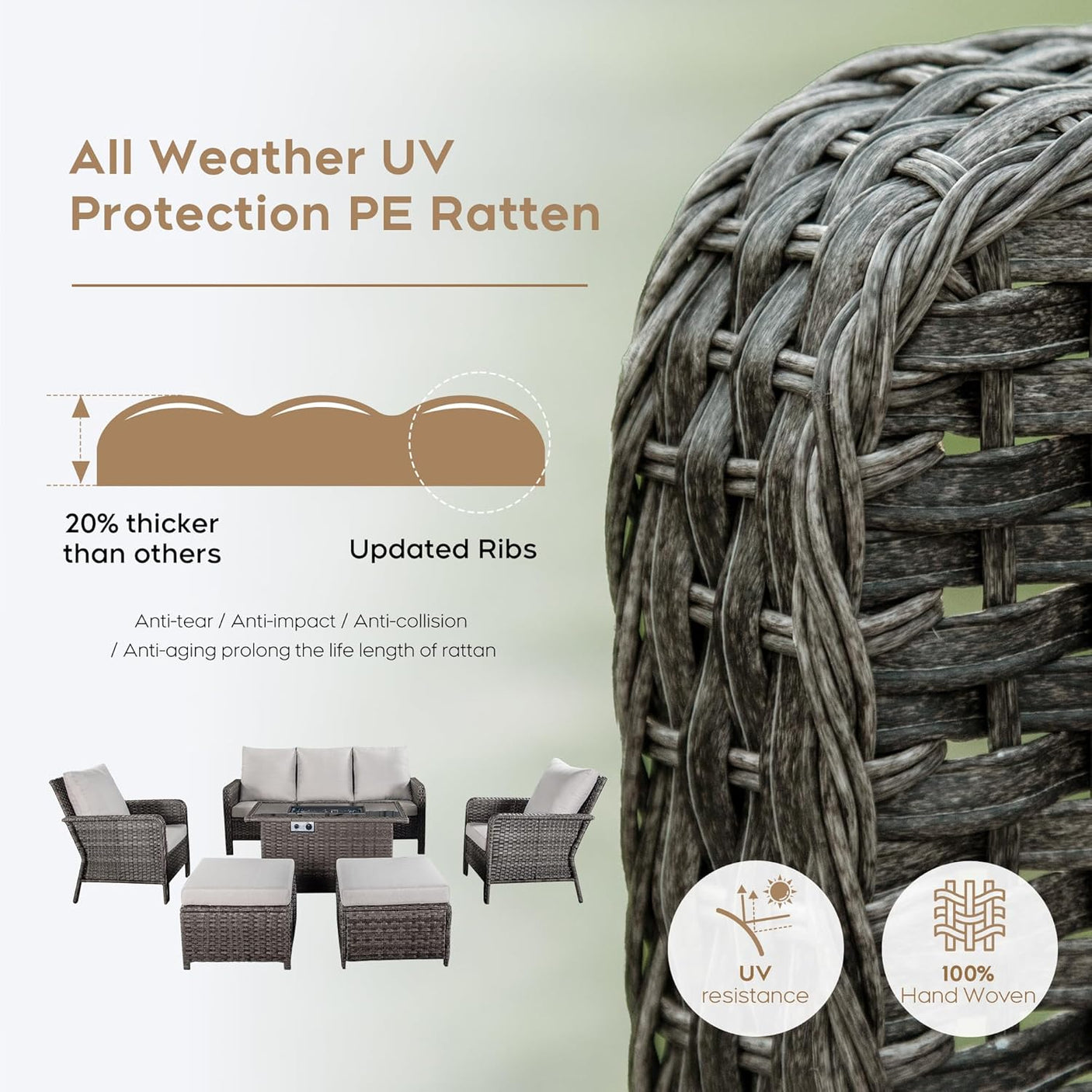 7 Seats Beige Patio Outdoor Conversation Sofa Set