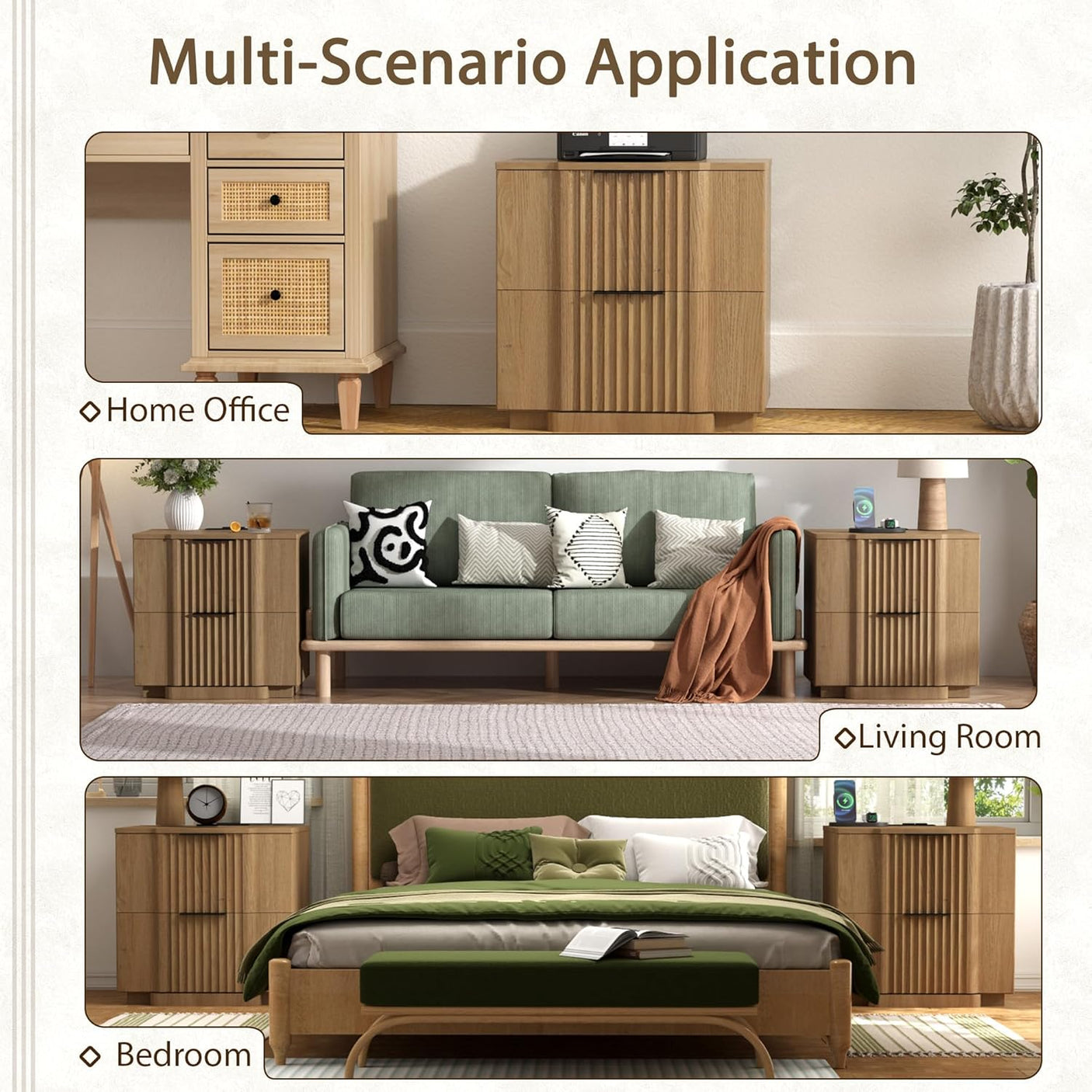 Fluted Nightstand with Charging Station
