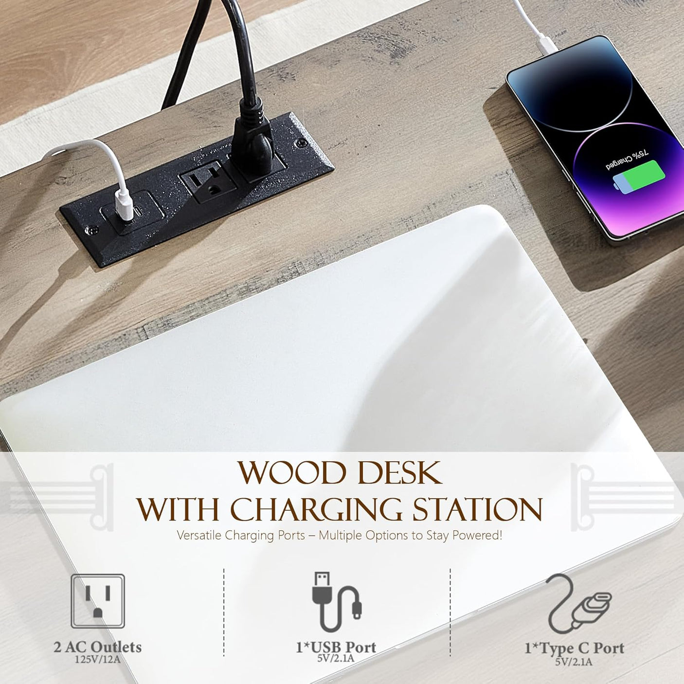 55'' Wood Executive Desk with 7 Drawers