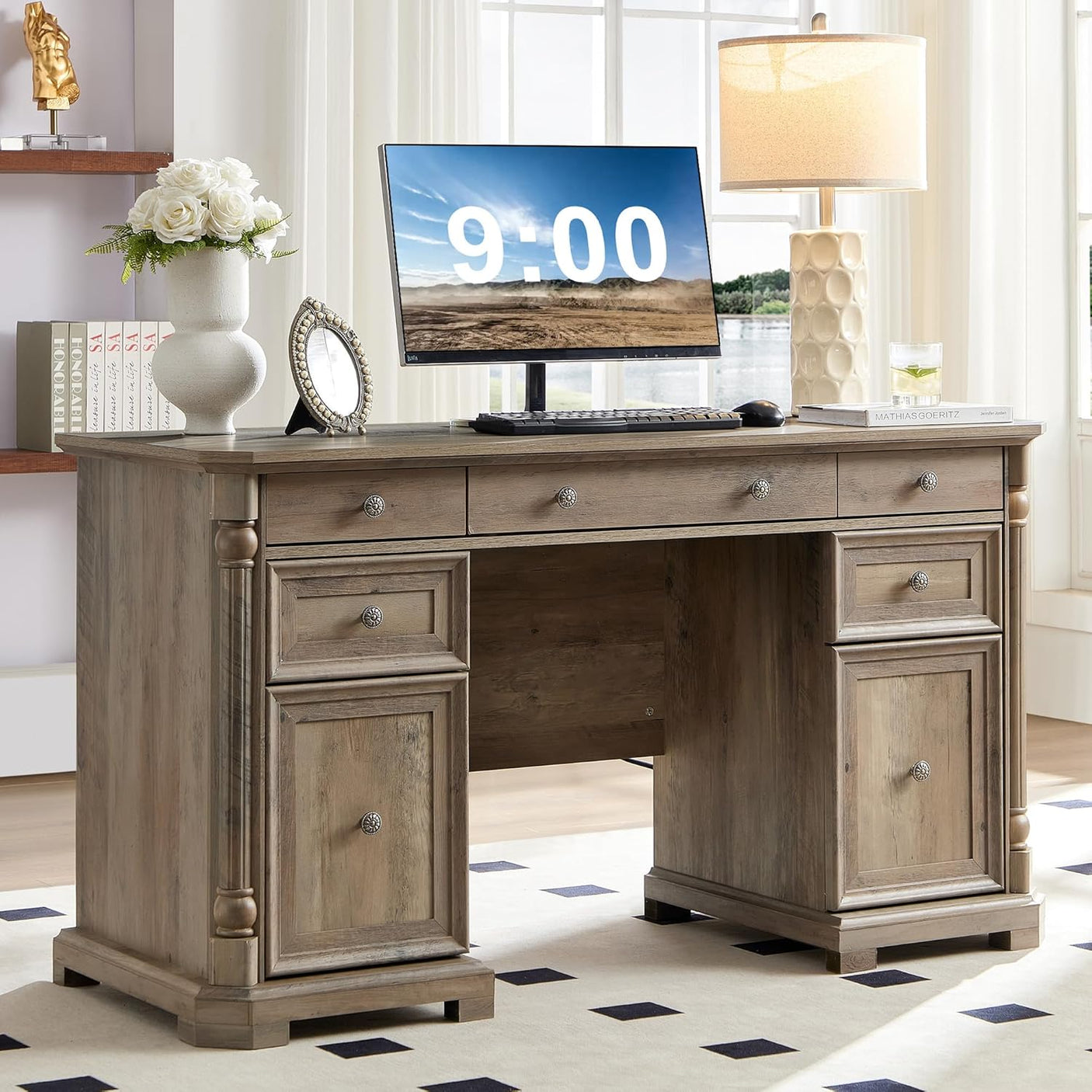 55'' Wood Executive Desk with 7 Drawers