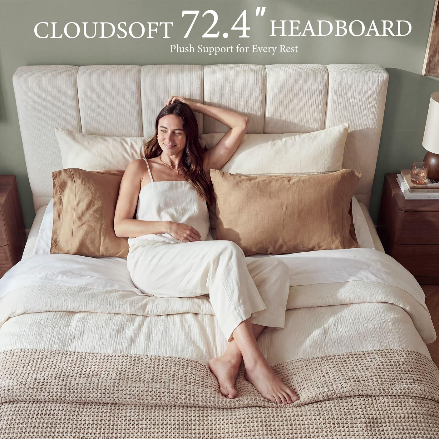 Cloud Bed Frame with Removable Headboard | Boucle Upholstered | Queen & King