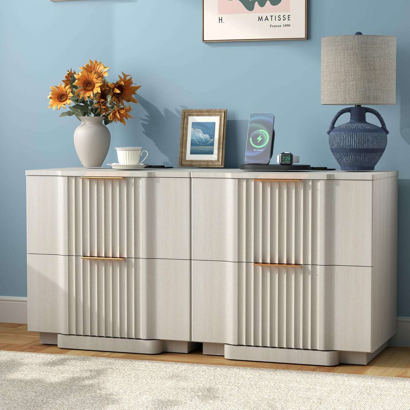Fluted Nightstand with Charging Station