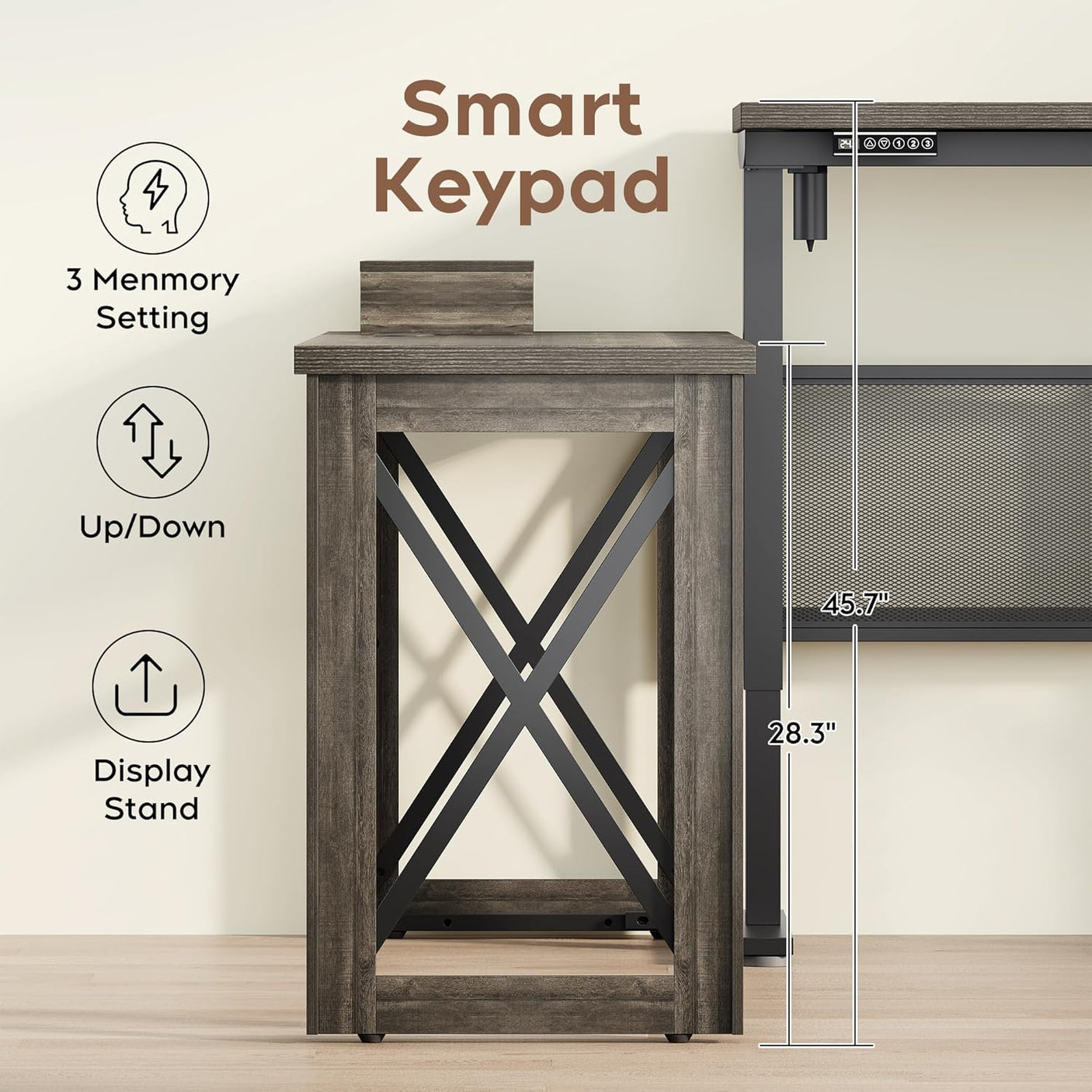 L-Shaped Standing Adjustable Desk, 4-in-1 Power Strip