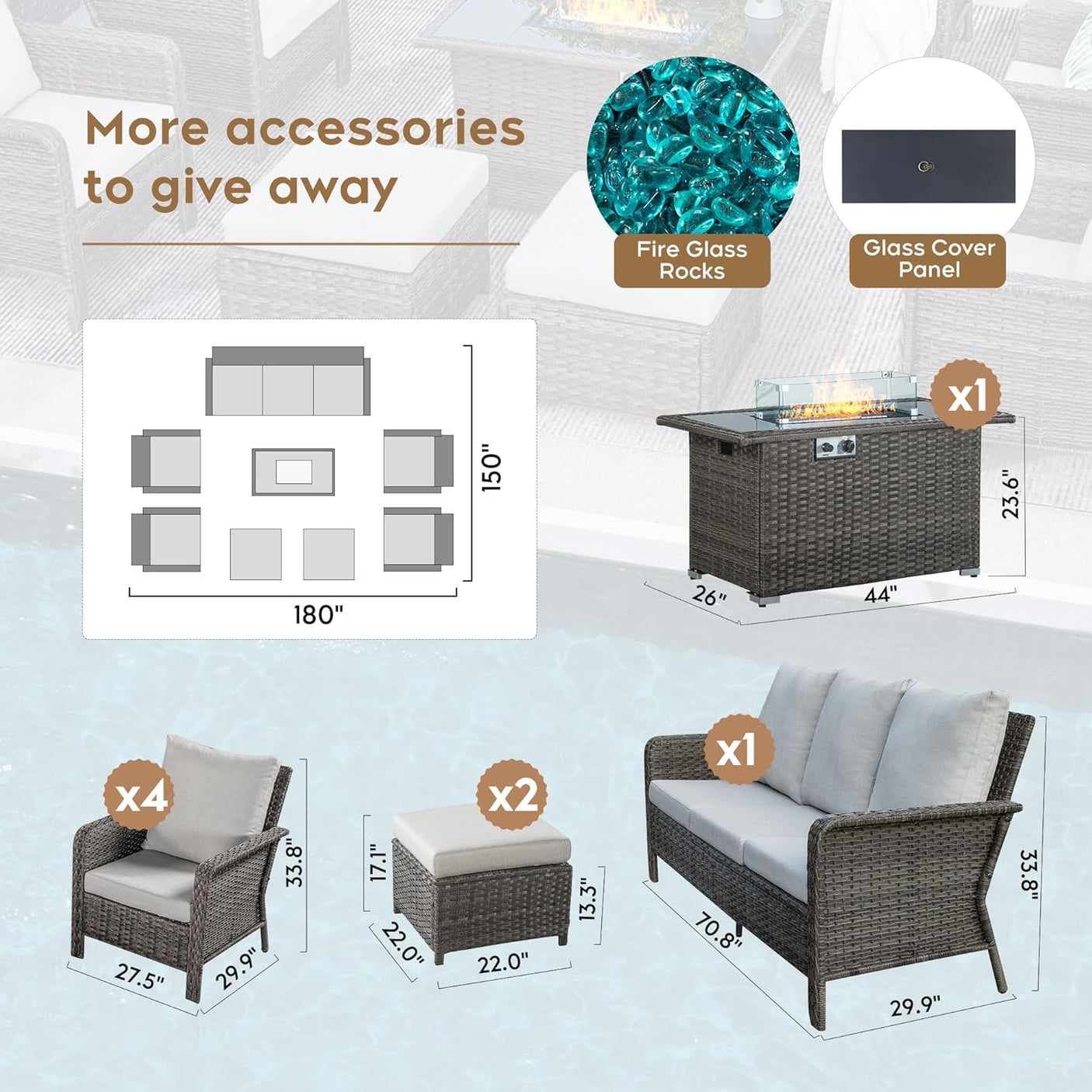 9 Seats Beige Patio Outdoor Conversation Sofa Set