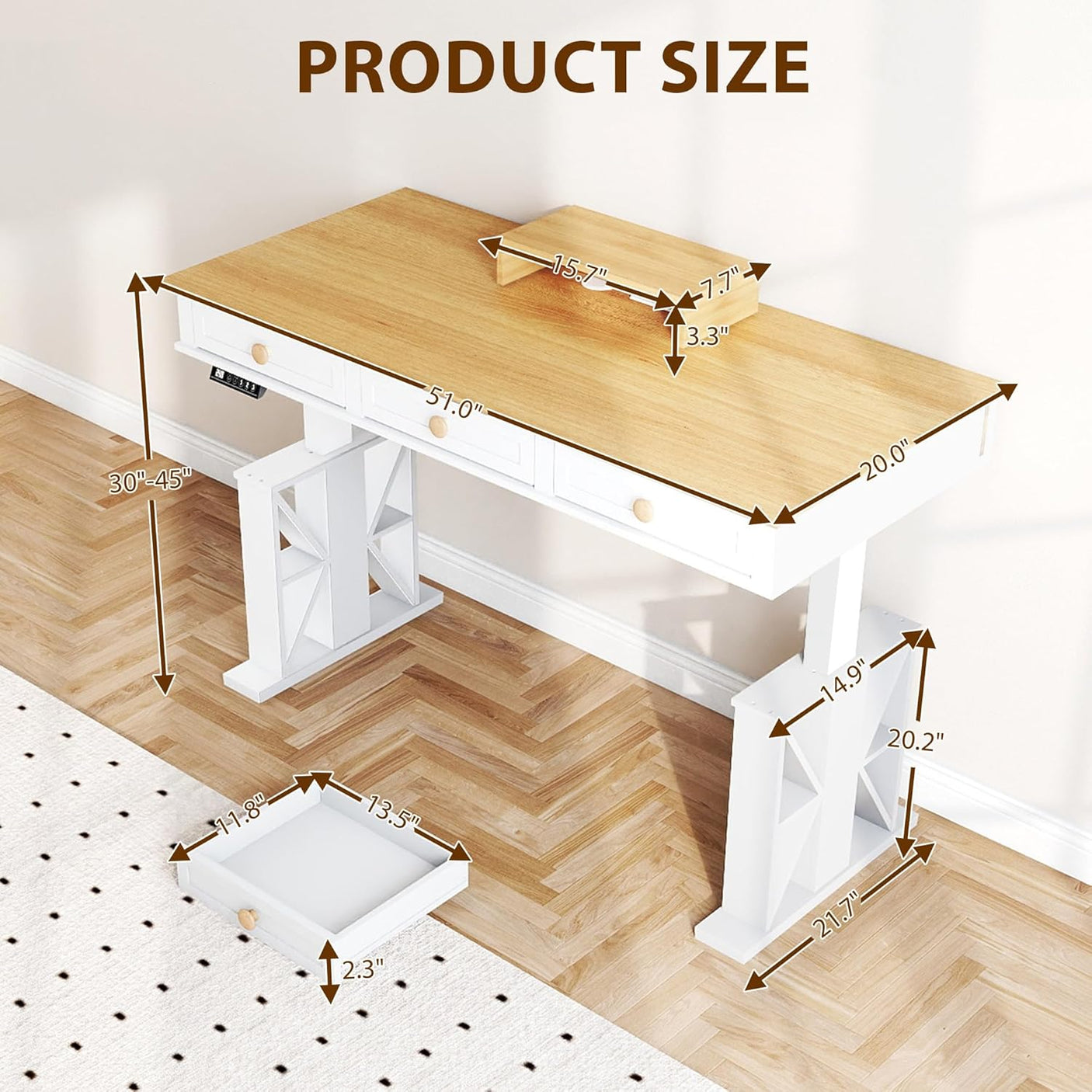 51×20 Inch Electric Standing Adjustable Desk with Drawers