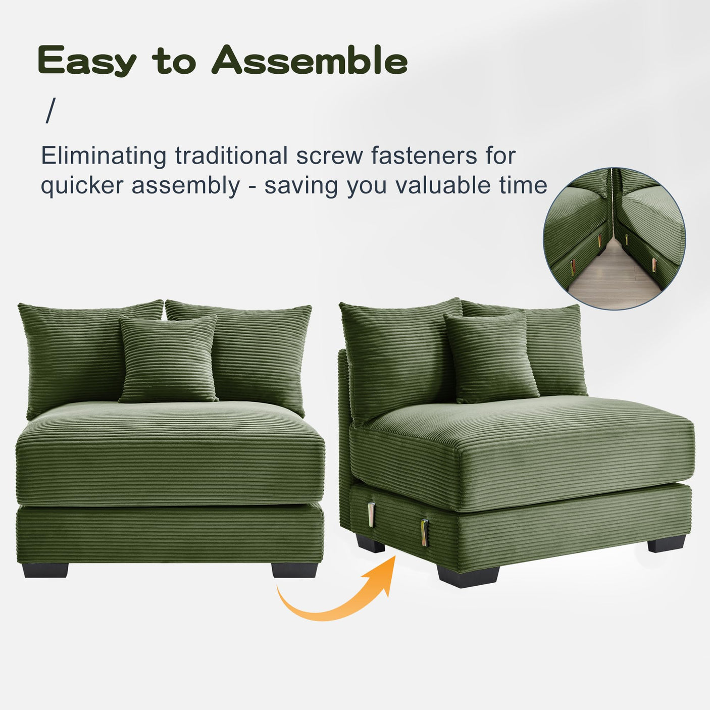 54" Oversized Corduroy Modular Sectional Sofa - Premium Comfort with High-Density Foam & Flexible Design