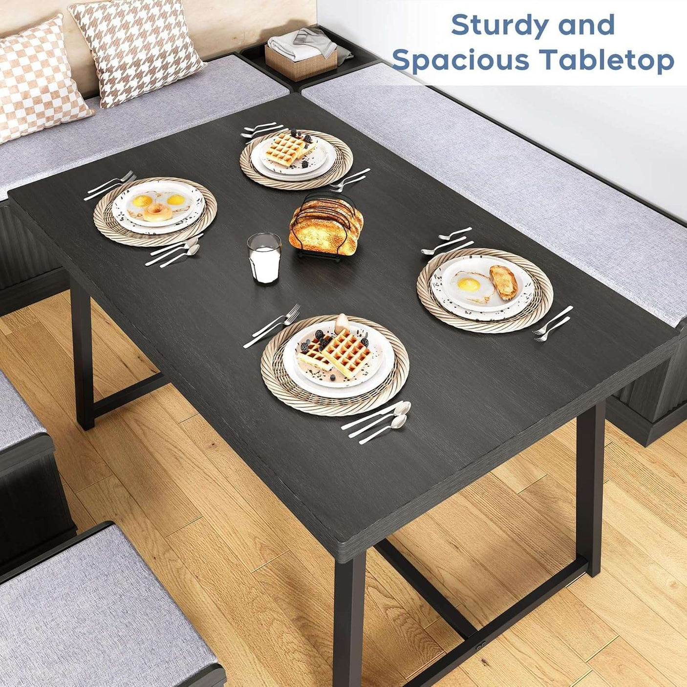 47 Inch Corner Dining Table Set with Storage Stool and Storage Bench