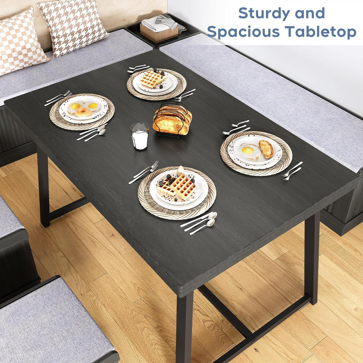 47 Inch Corner Dining Table Set with Storage Stool and Storage Bench