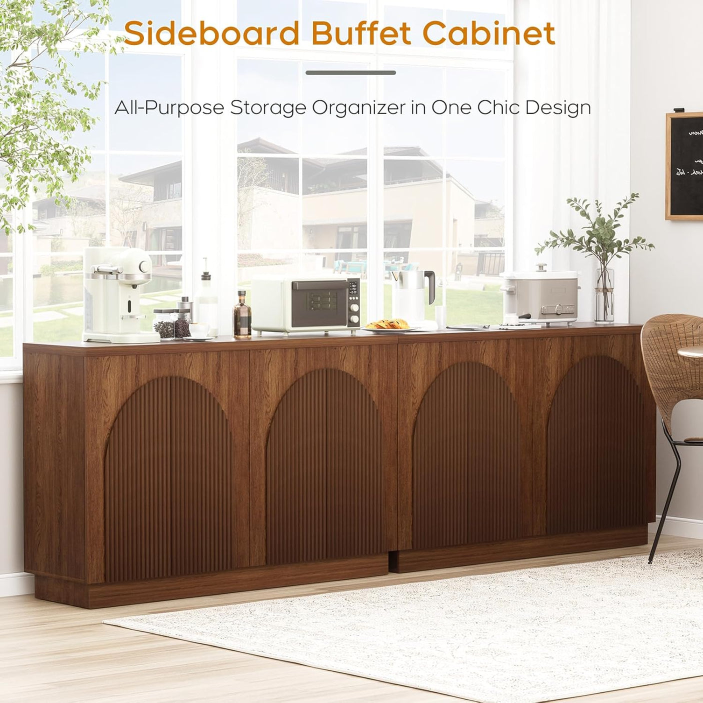 Arched Reeded Design Sideboard Buffet Cabinet