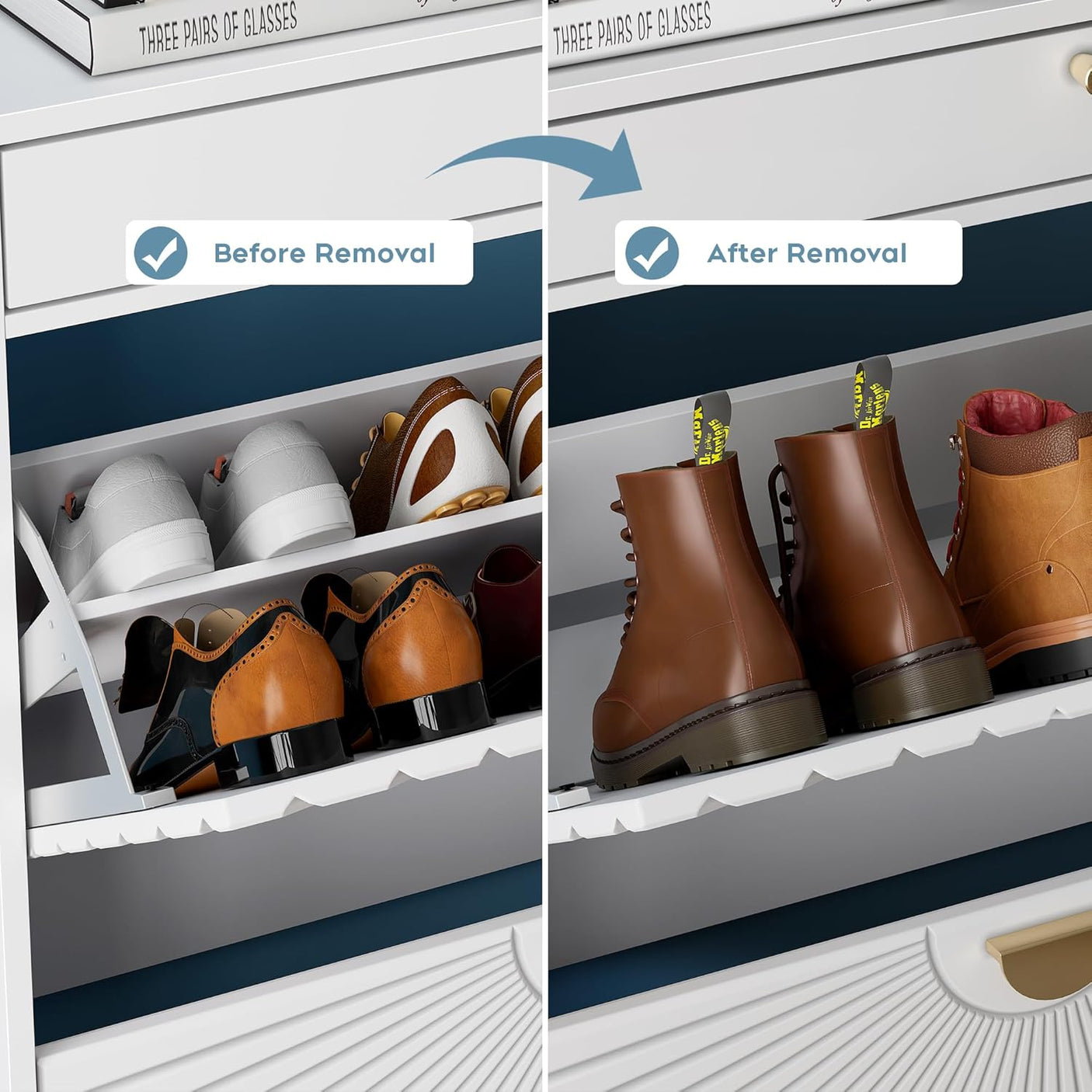 Slim Entryway Shoe Organizer with Half-Circle Doors