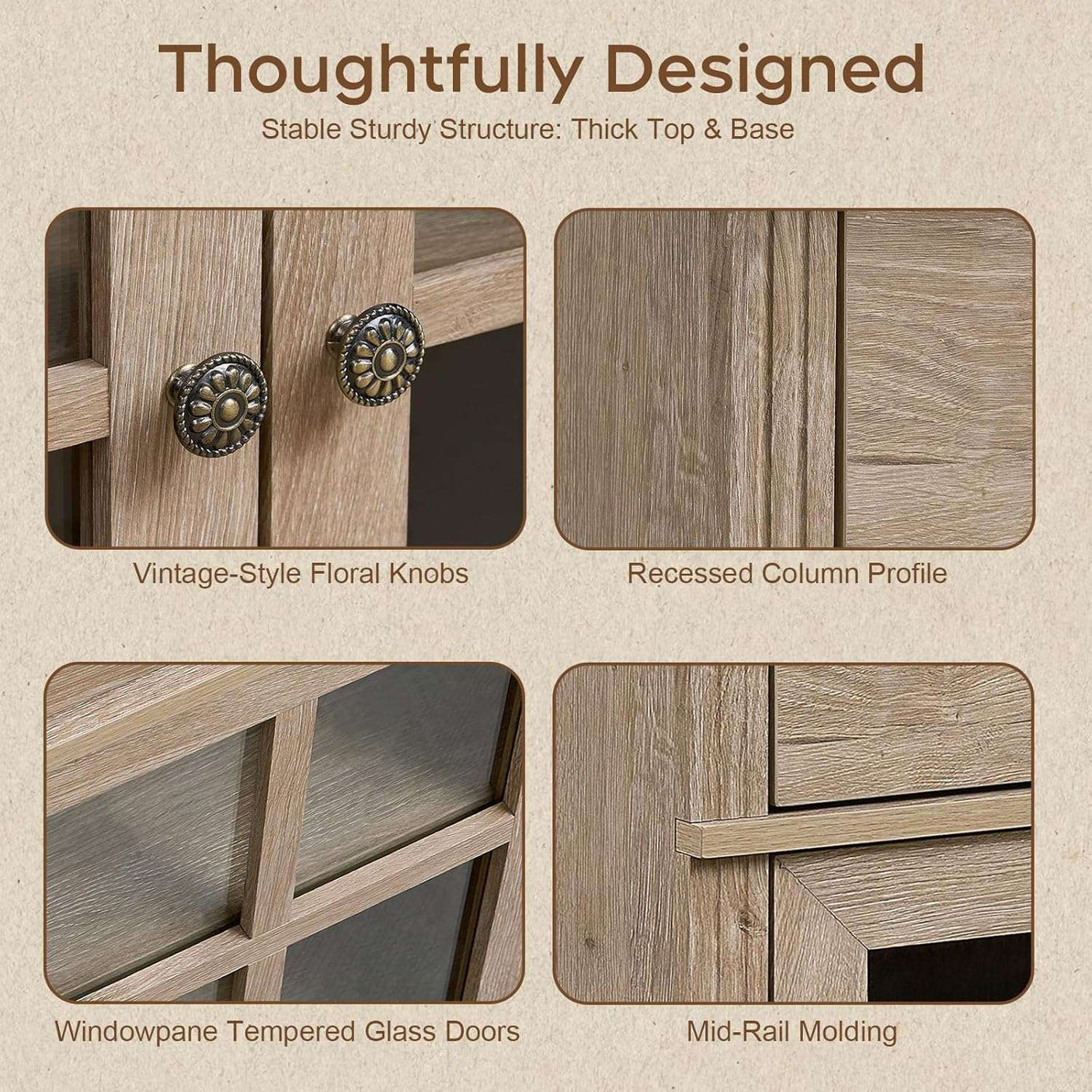 31.5” W Farmhouse Sideboard Cabinet with Drawer & Glass Doors