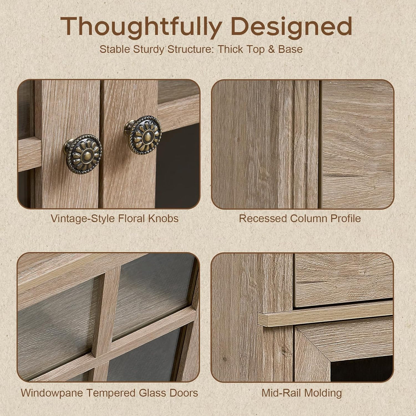 31.5” W Farmhouse Sideboard Cabinet with Drawer & Glass Doors