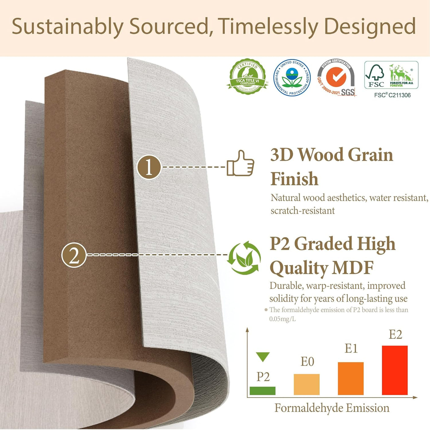 Fluted Nightstand with Charging Station