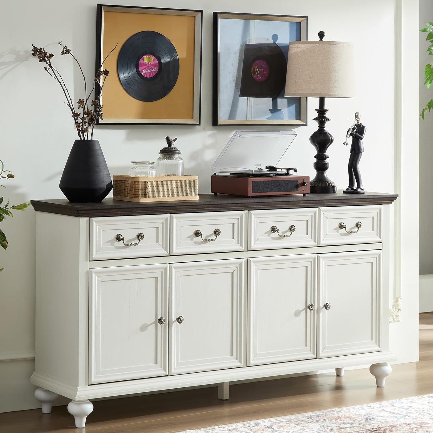 62" Large Farmhouse Buffet Cabinet with 4 Drawers & 4 Doors