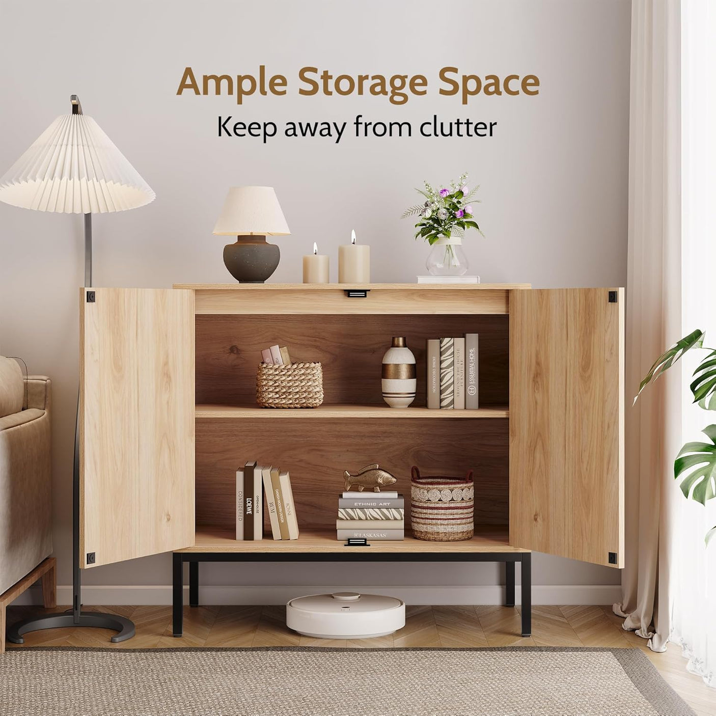 Sideboard Cabinet with Natural Rattan Decorated Doors