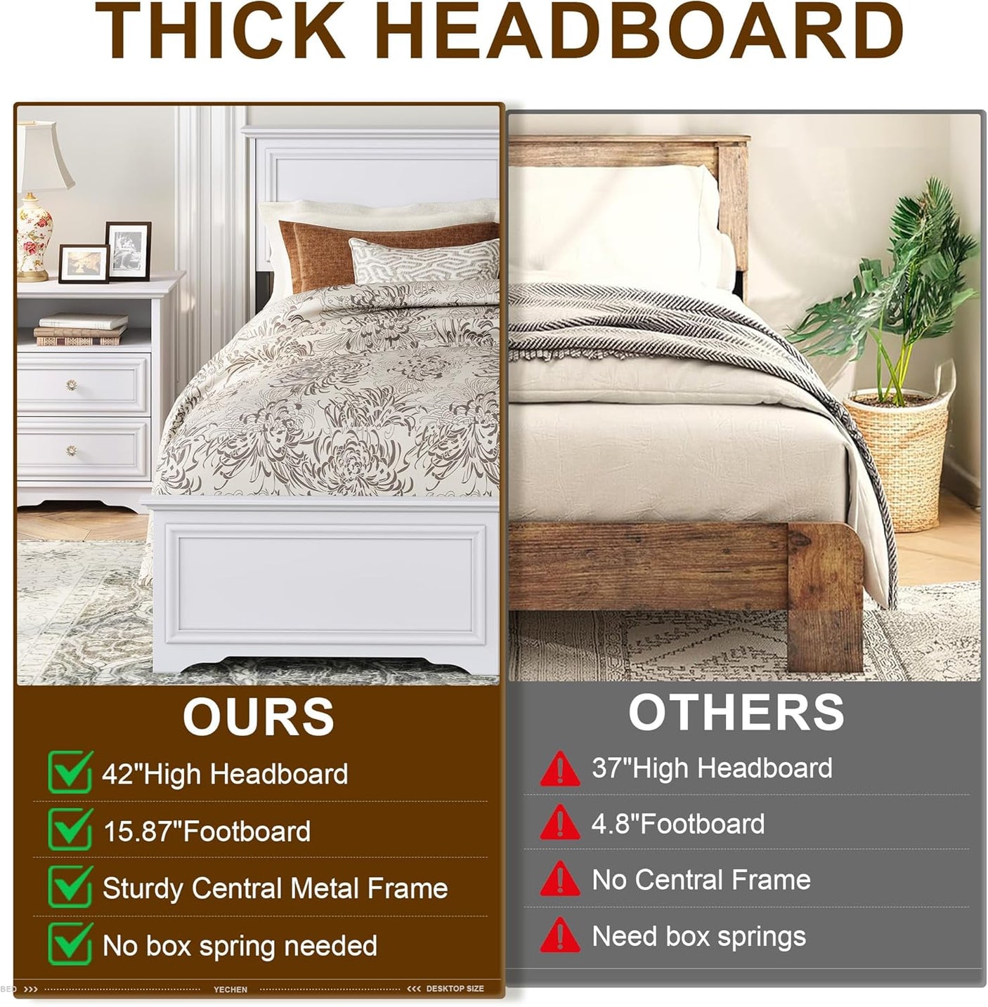 Farmhouse Queen Size Bed Frame with 4 Storage Drawers