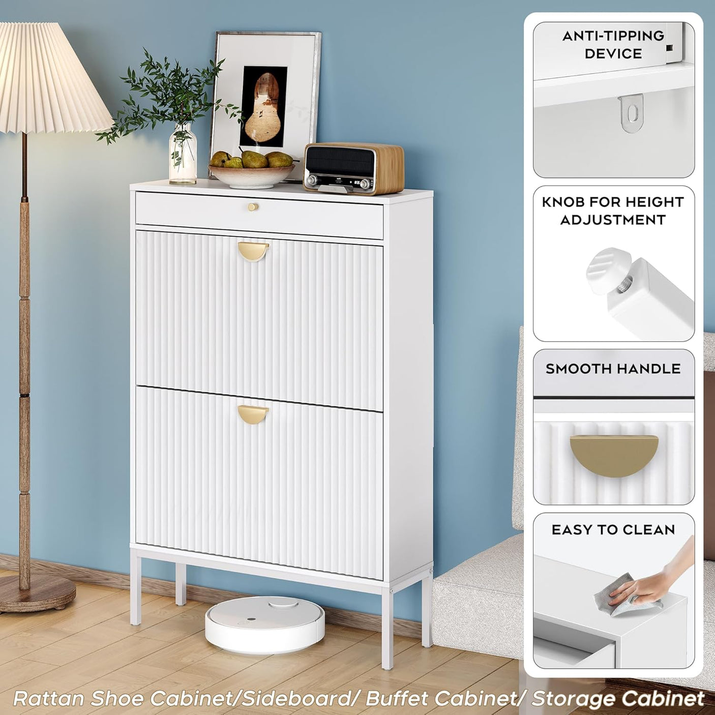 Slim Entryway Shoe Organizer with Half-Circle Doors