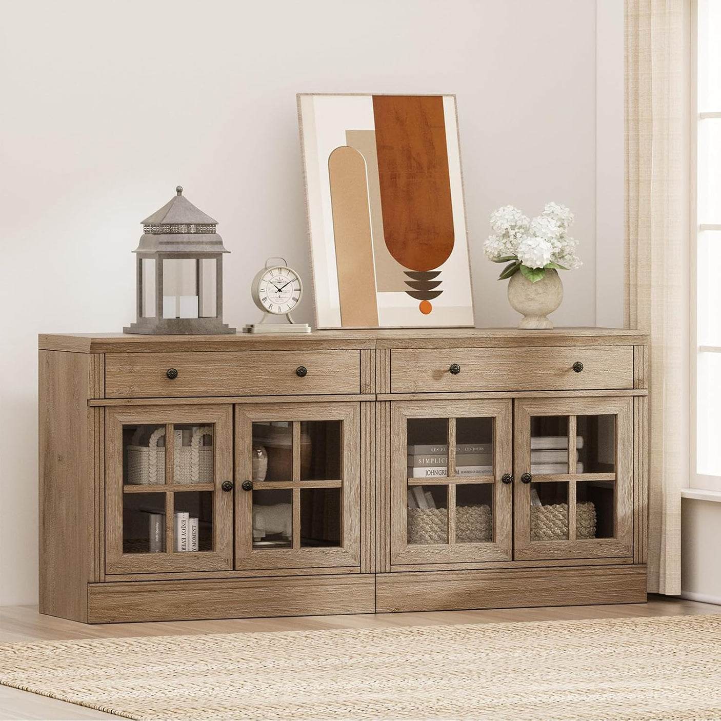 31.5” W Farmhouse Sideboard Cabinet with Drawer & Glass Doors