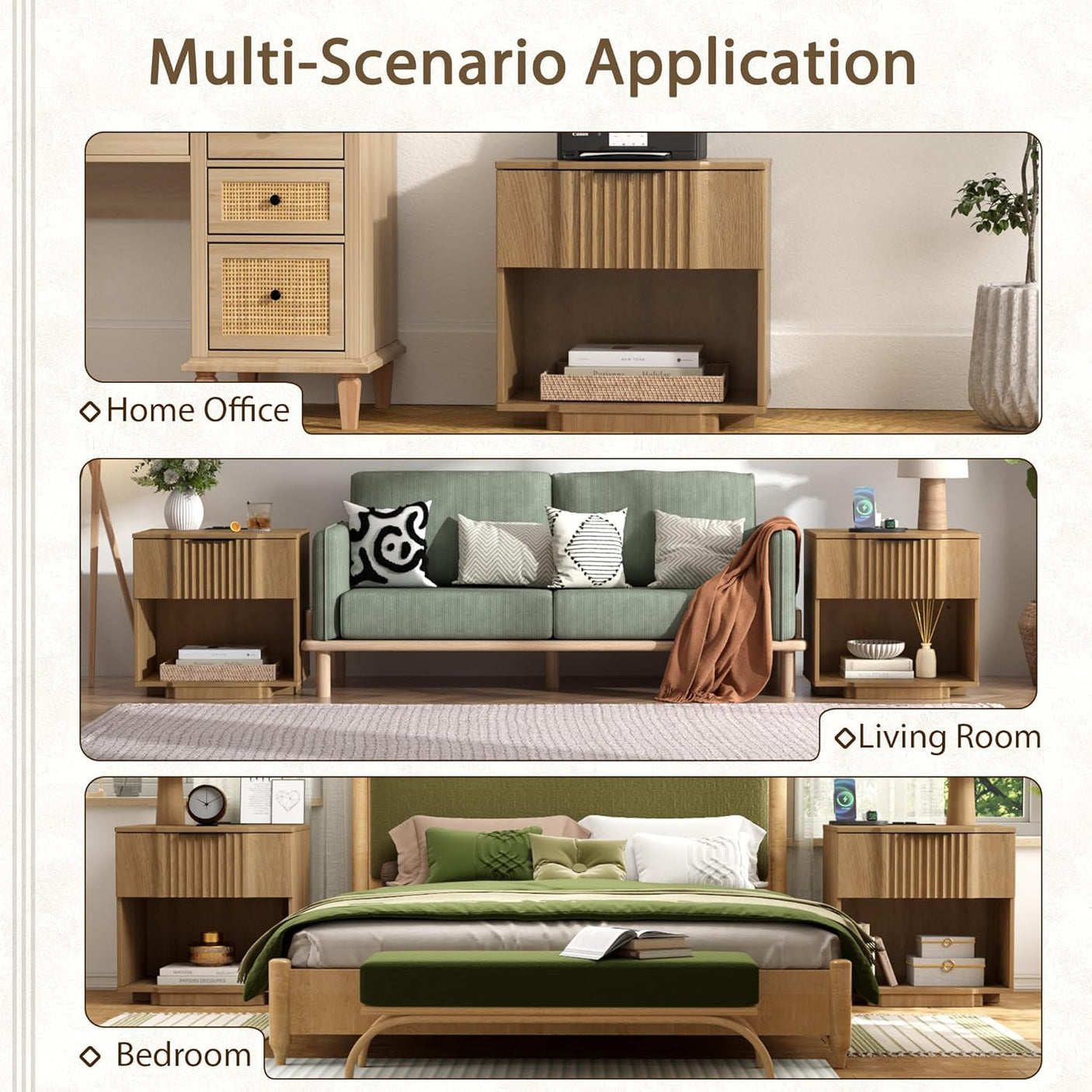 Fluted Night Stand with 20W Fast Charging Station