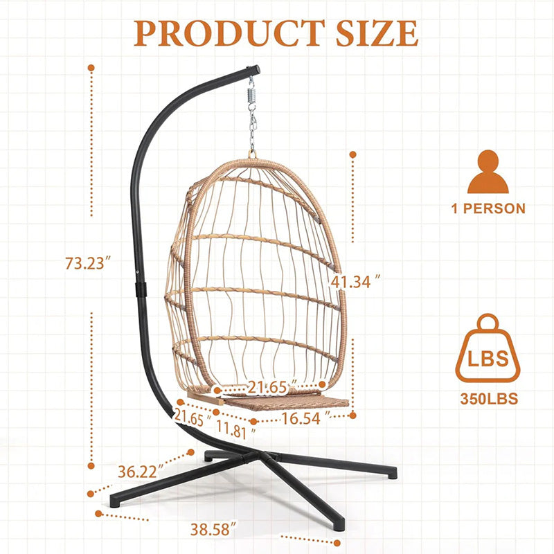Luxurious Outdoor Egg Hanging Chair with Stand - All-Weather Rattan Swing for Patio & Bedroom