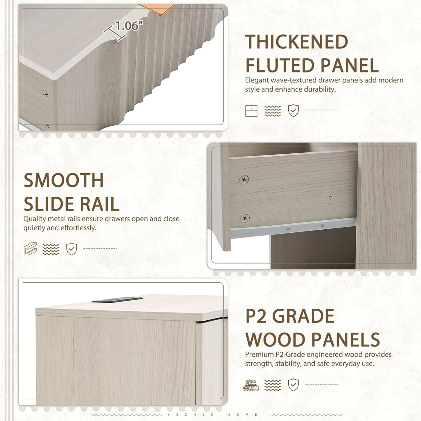 Fluted Nightstand with Charging Station