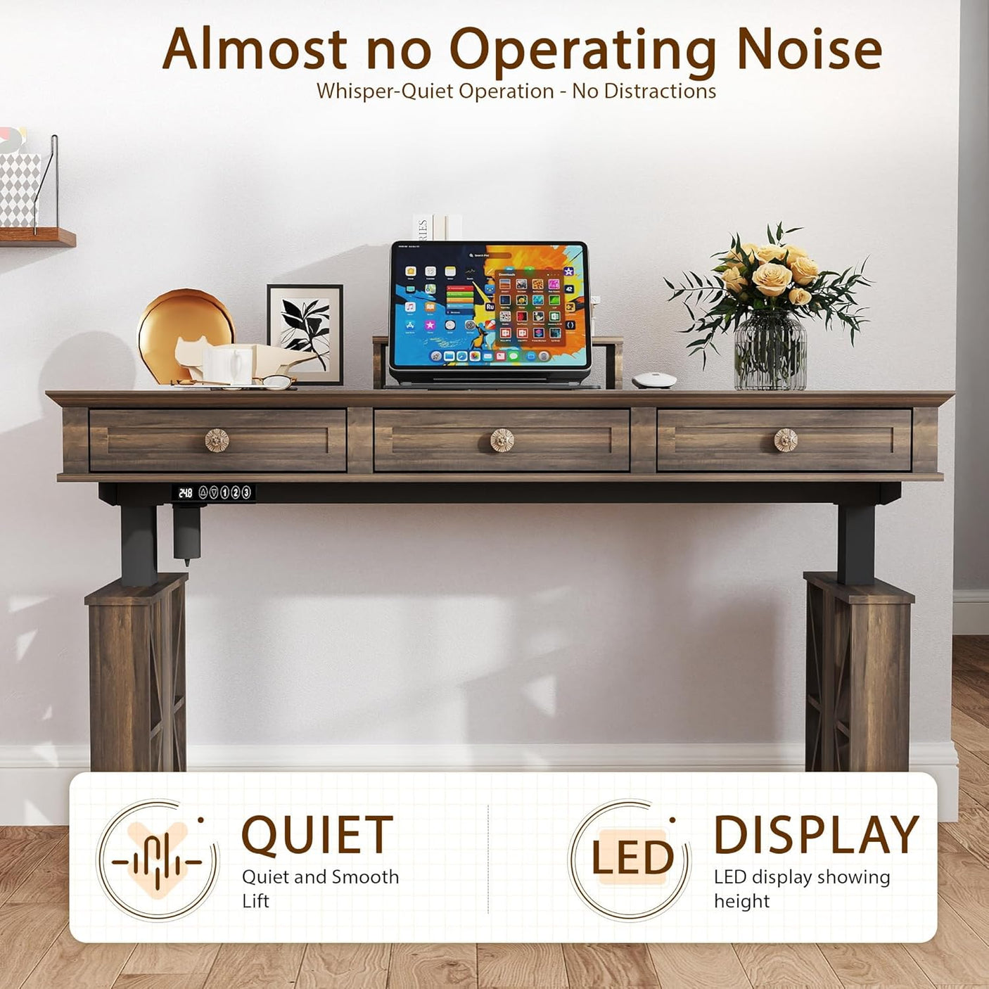 51×20 Inch Electric Standing Adjustable Desk with Drawers