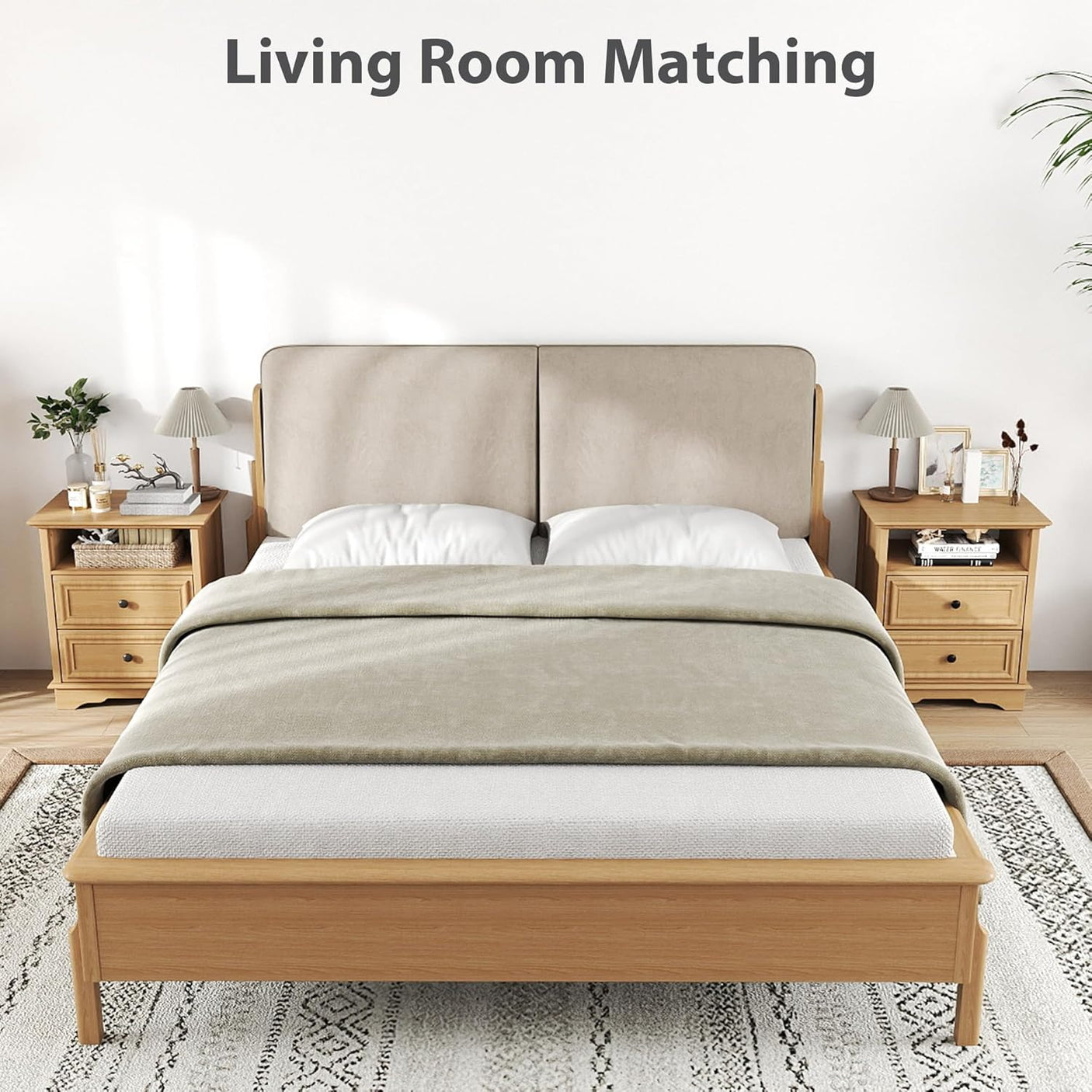 Farmhouse Mid Century Modern Nightstand, 2-Drawer 25" Tall Wood