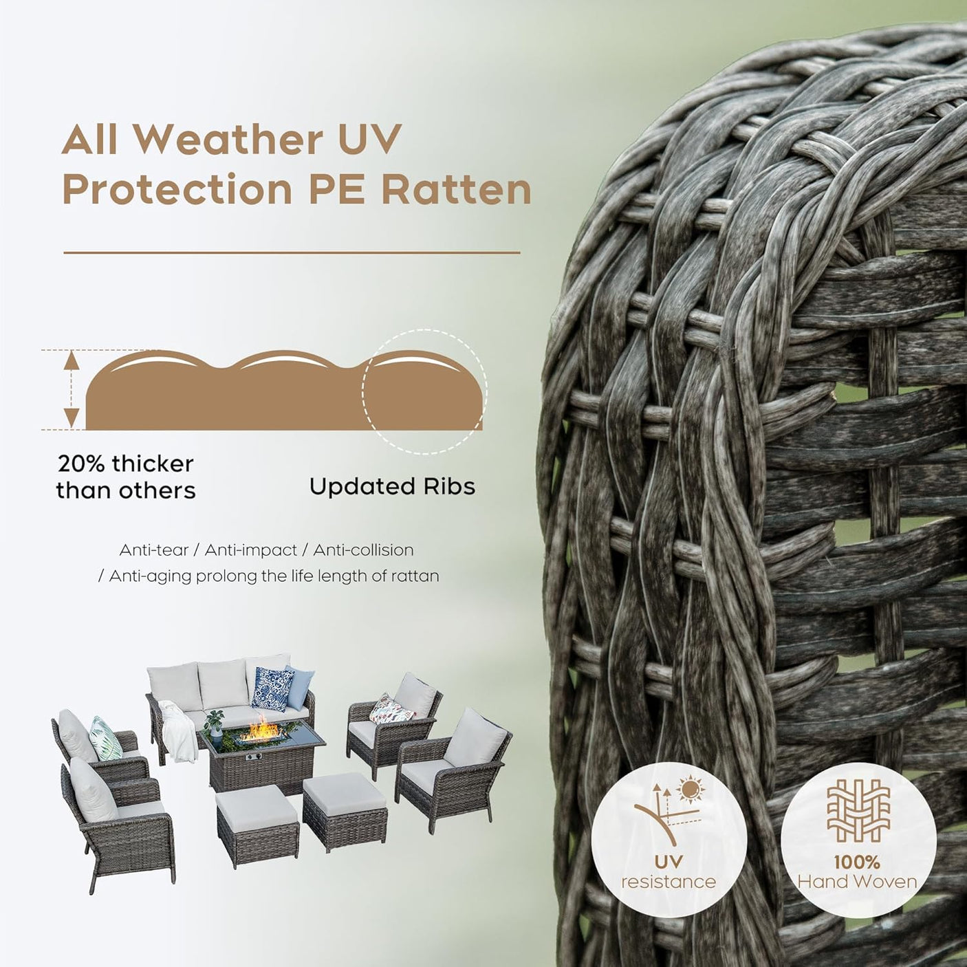 9 Seats Beige Patio Outdoor Conversation Sofa Set