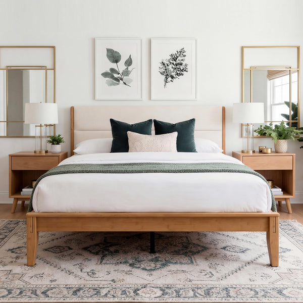Yechen King Bed Frame – FSC Bamboo, Japanese Joinery & Upholstered Headboard