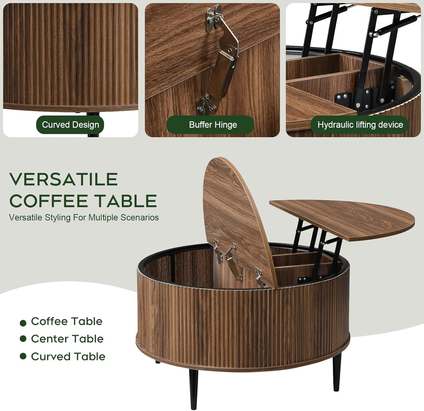 31.5" Round Coffee Table with Storage