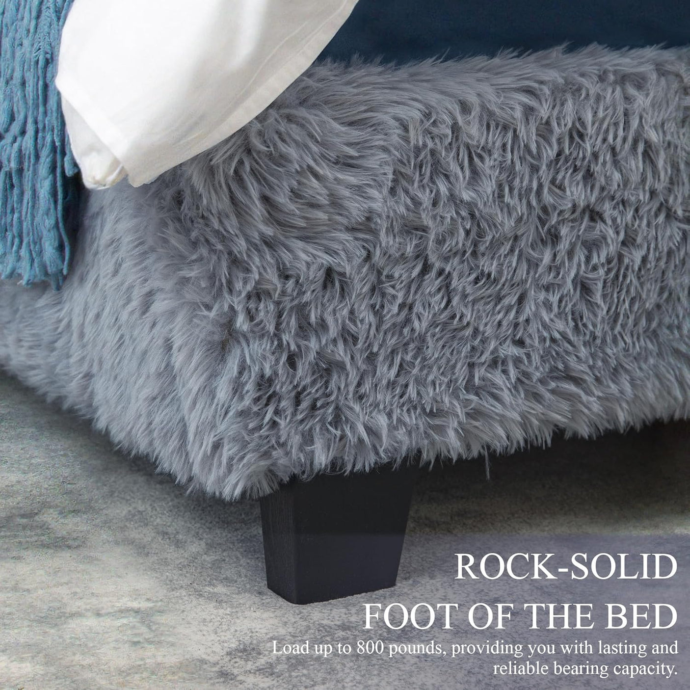 Boho Boucle Cloud Upholstered Platform Bed - Fluffy Soft Bed Frame with Rounded Corners