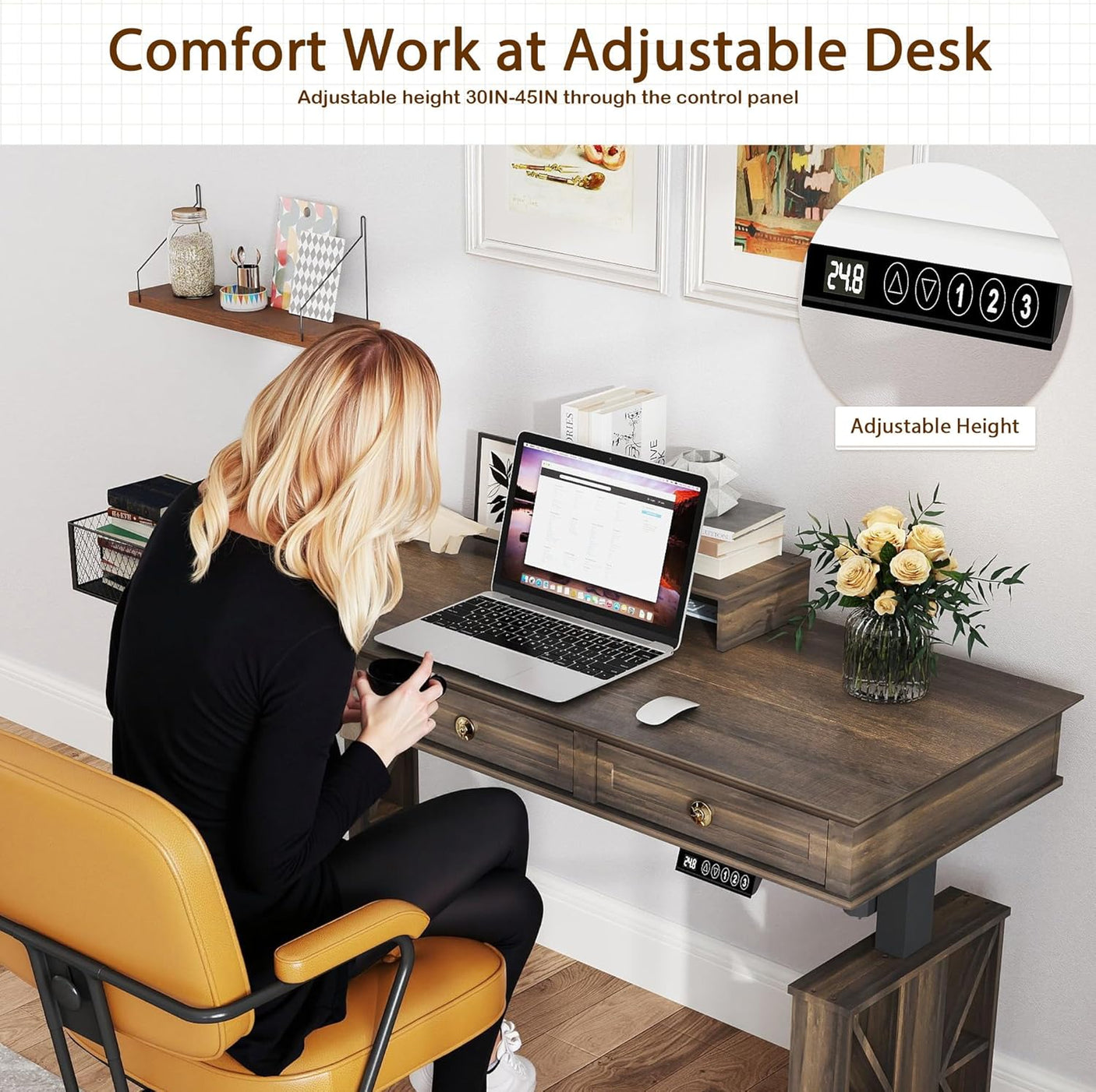 51×20 Inch Electric Standing Adjustable Desk with Drawers