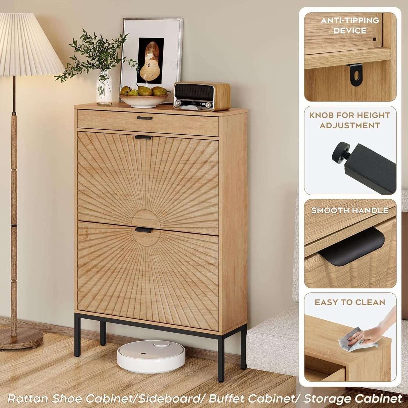 Slim Entryway Shoe Organizer with Half-Circle Doors