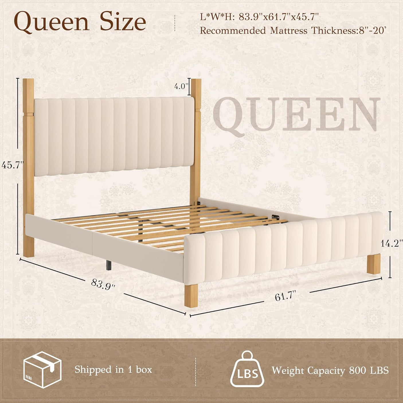 Yechen Full Size Wood Bed Frame with Headboard