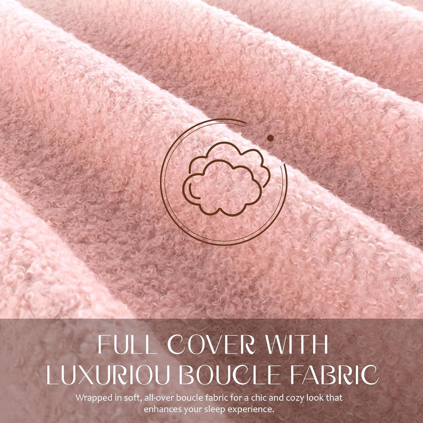 Boucle Fabric Cloud Bed Frame with Round Corner Headboard