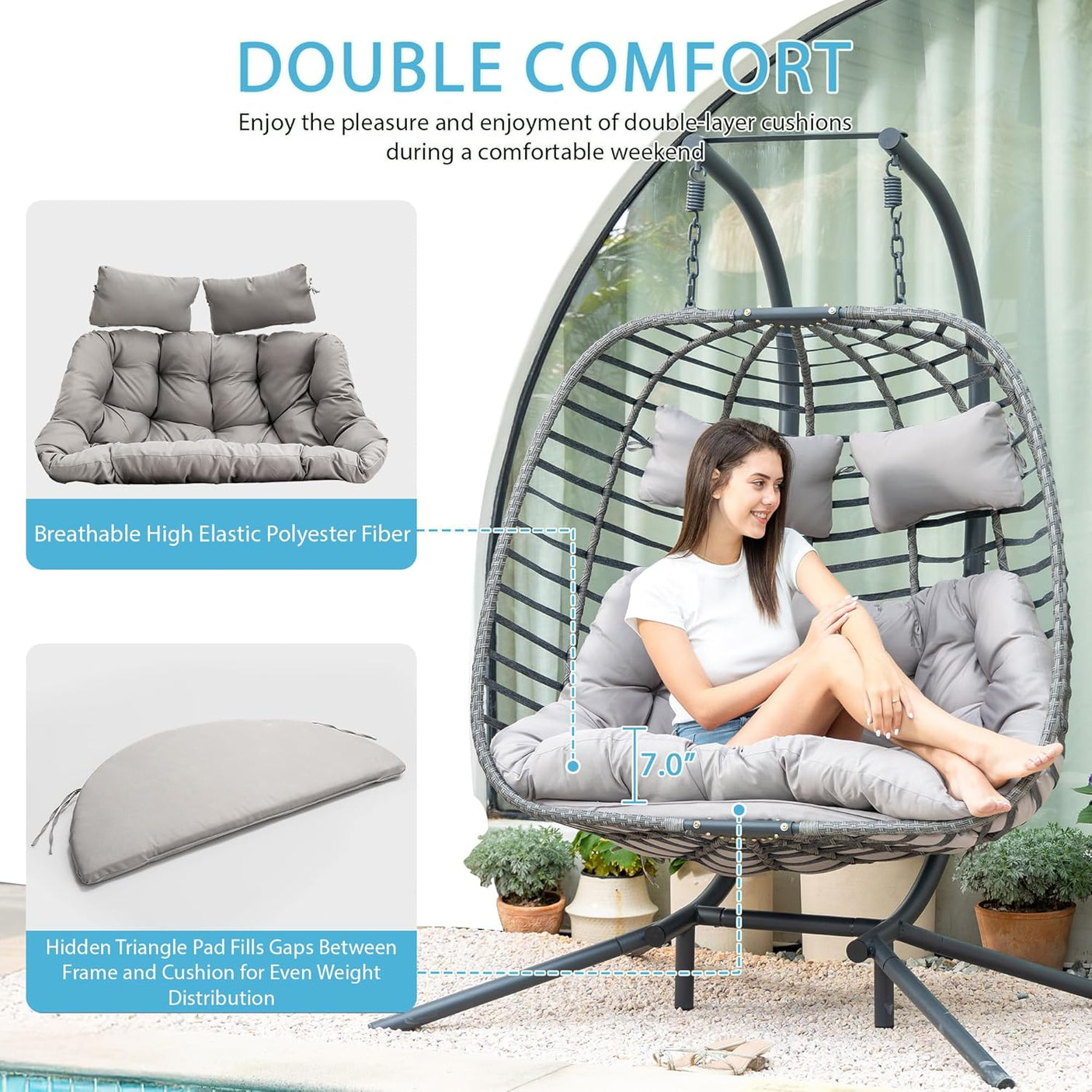 Double Egg Swing Chair with Stand for Outdoor