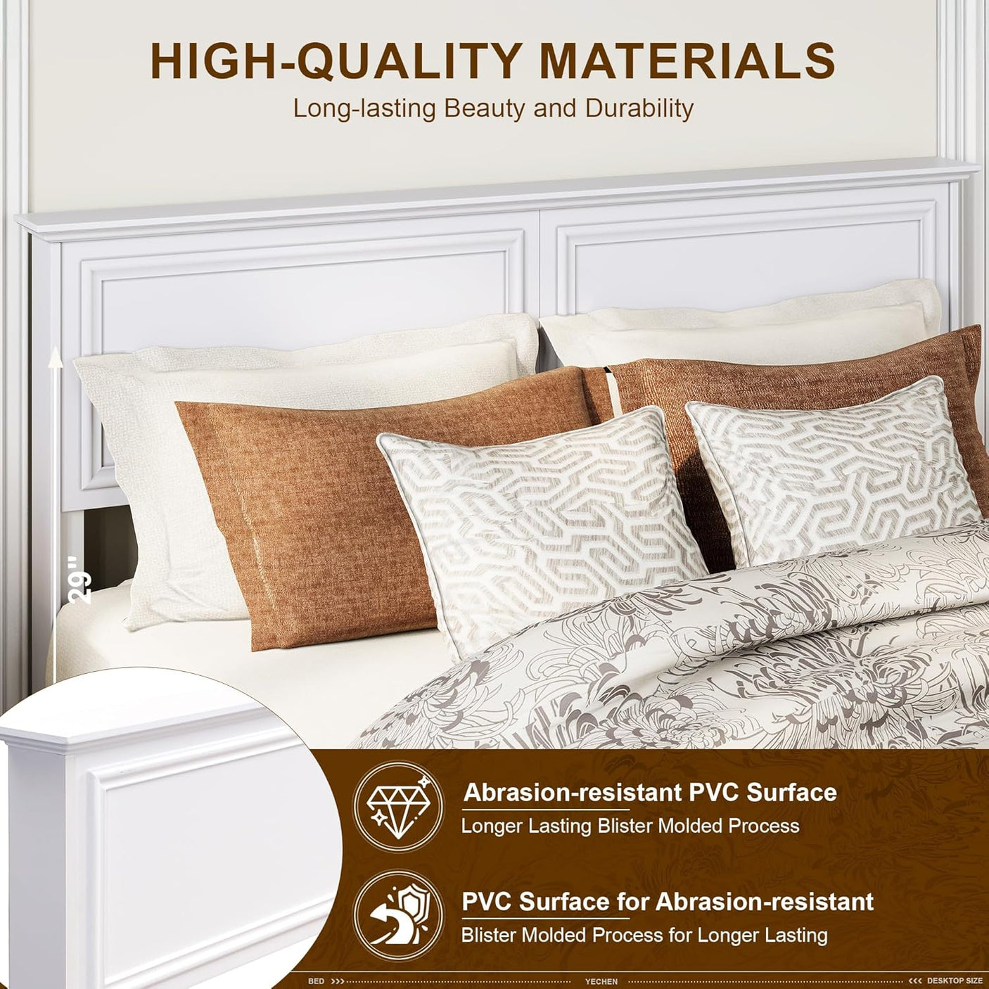 Farmhouse Queen Size Bed Frame with 4 Storage Drawers