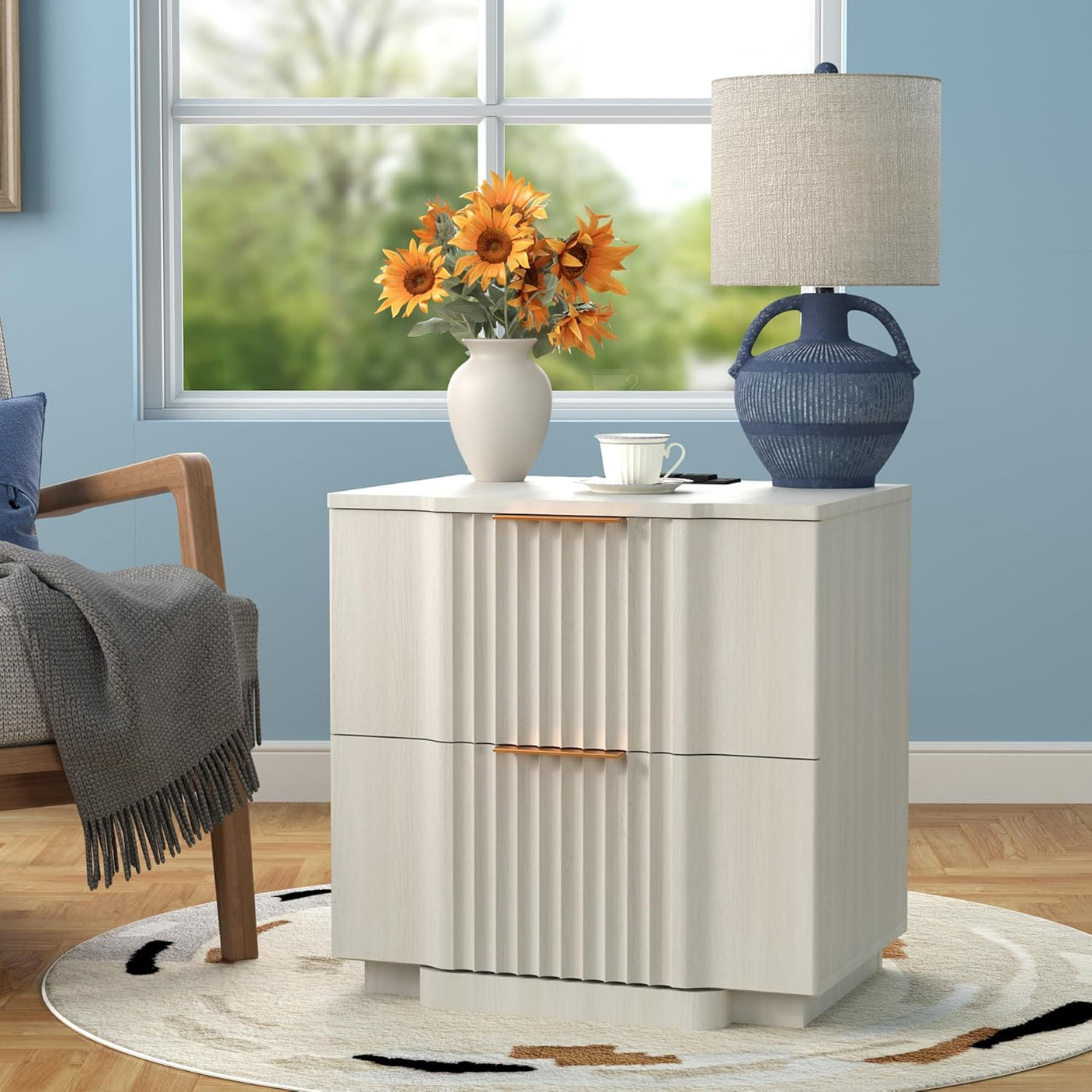 Fluted Nightstand with Charging Station