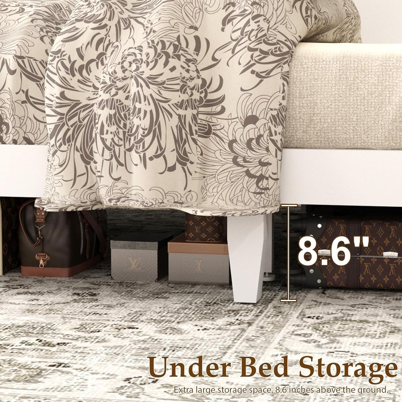 Farmhouse Queen Size Bed Frame with 4 Storage Drawers