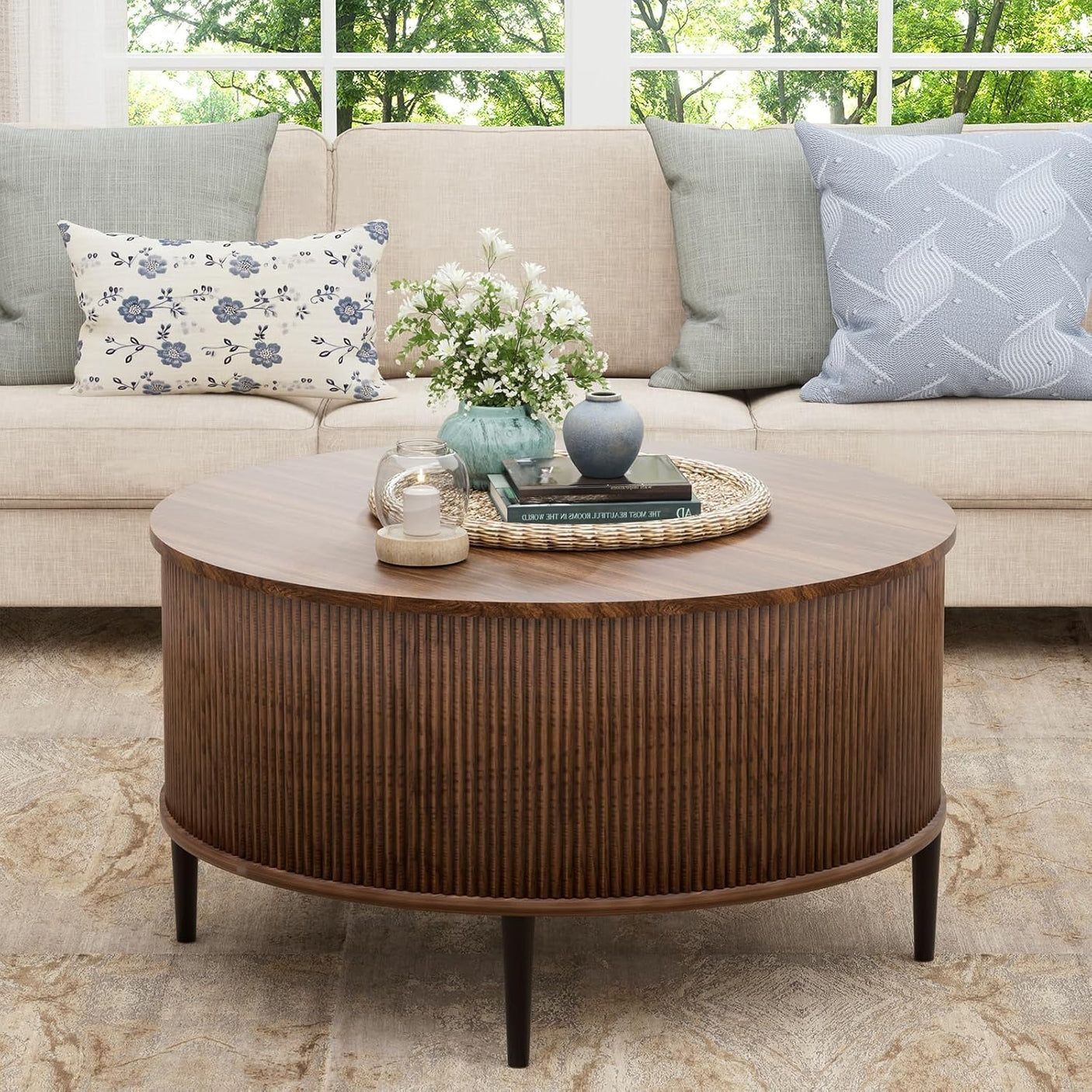31.5" Round Coffee Table with Storage