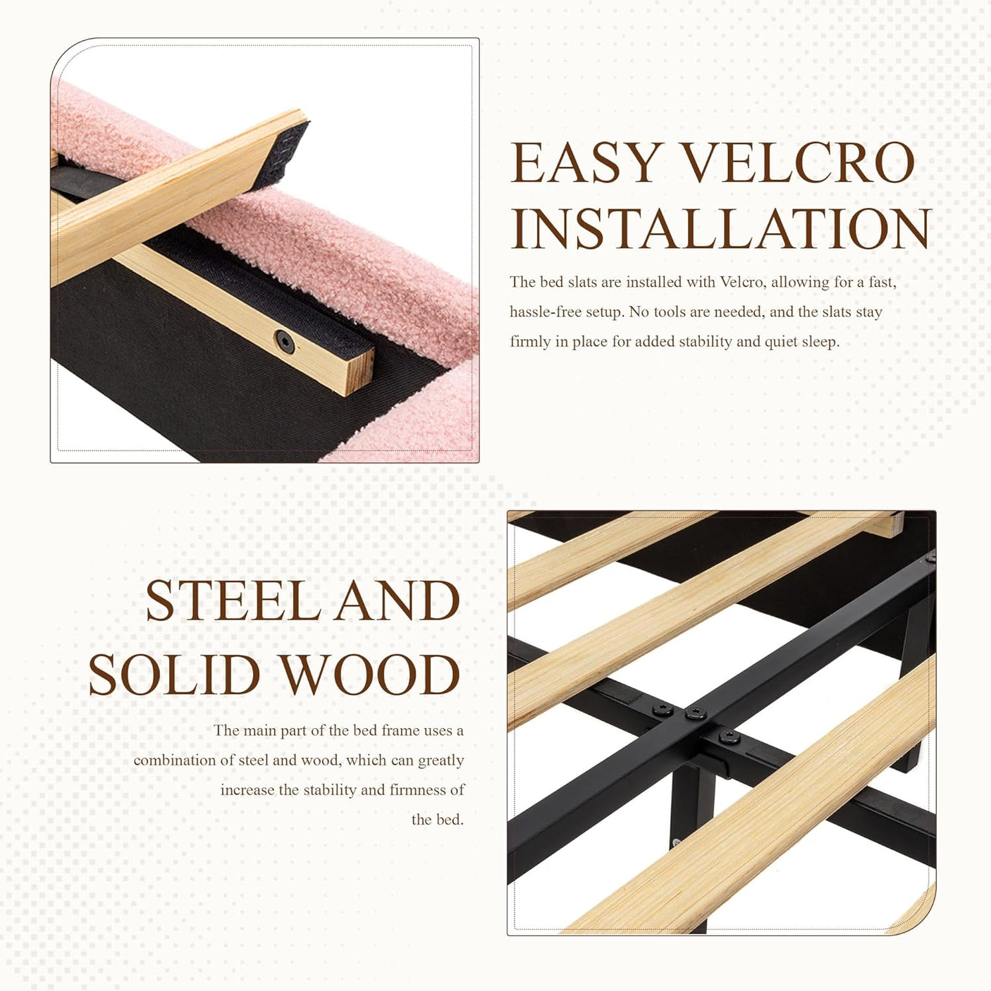 Boucle Fabric Cloud Bed Frame with Round Corner Headboard