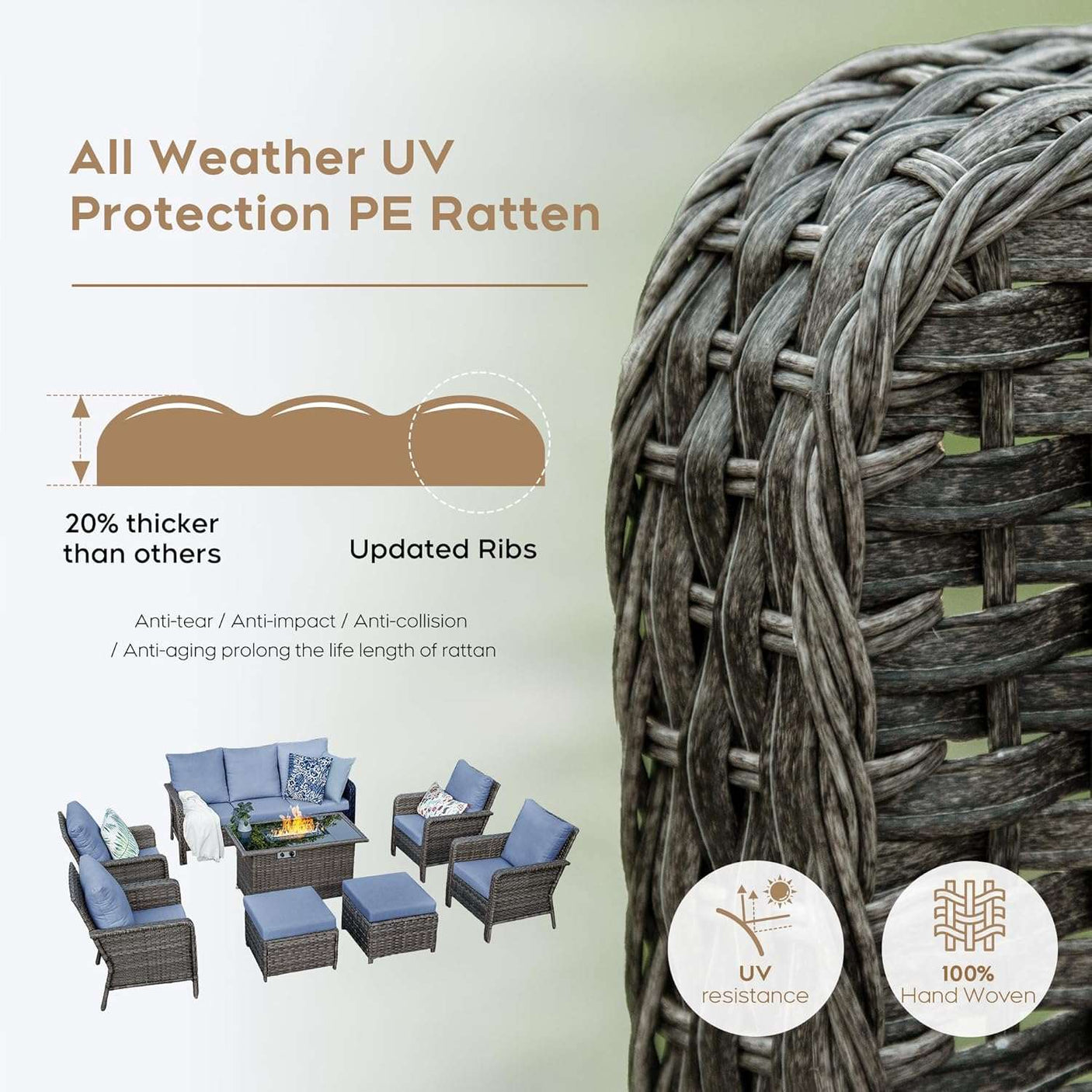 9 Seats Blue Patio Outdoor Conversation Sofa Set