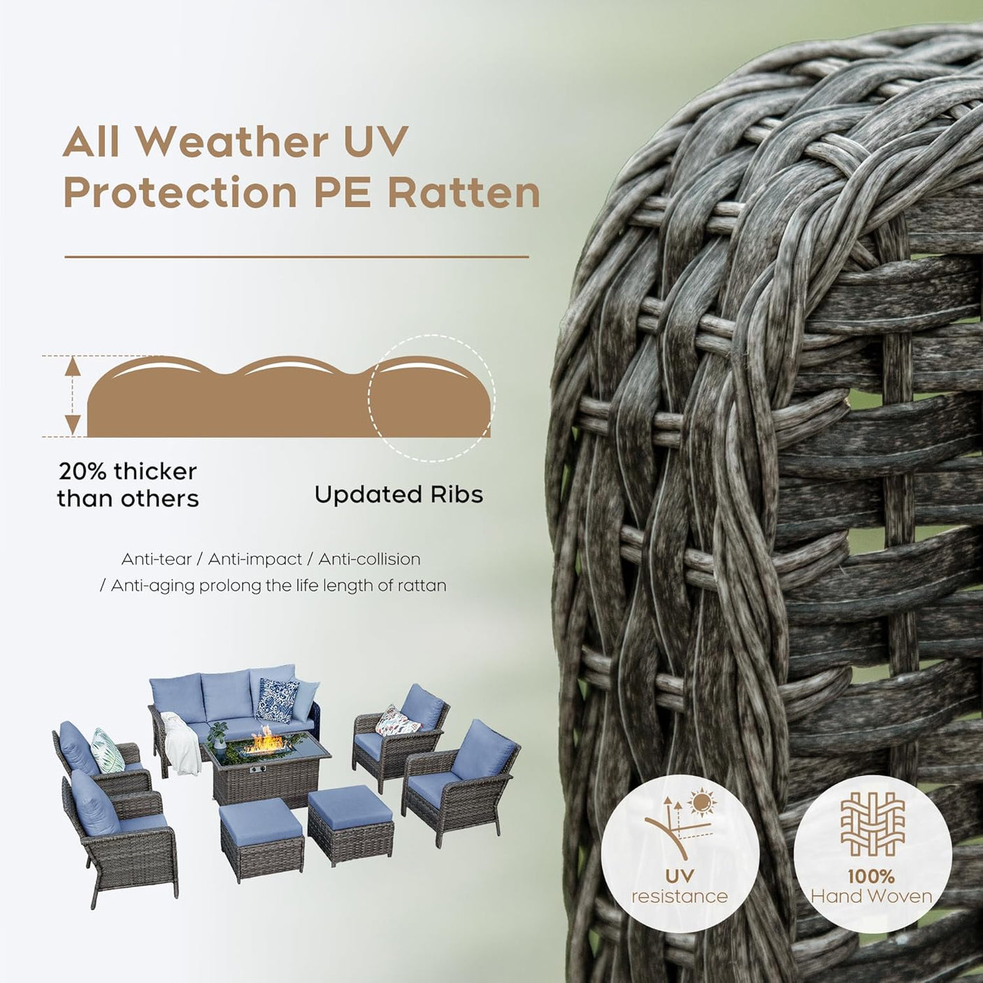 9 Seats Blue Patio Outdoor Conversation Sofa Set