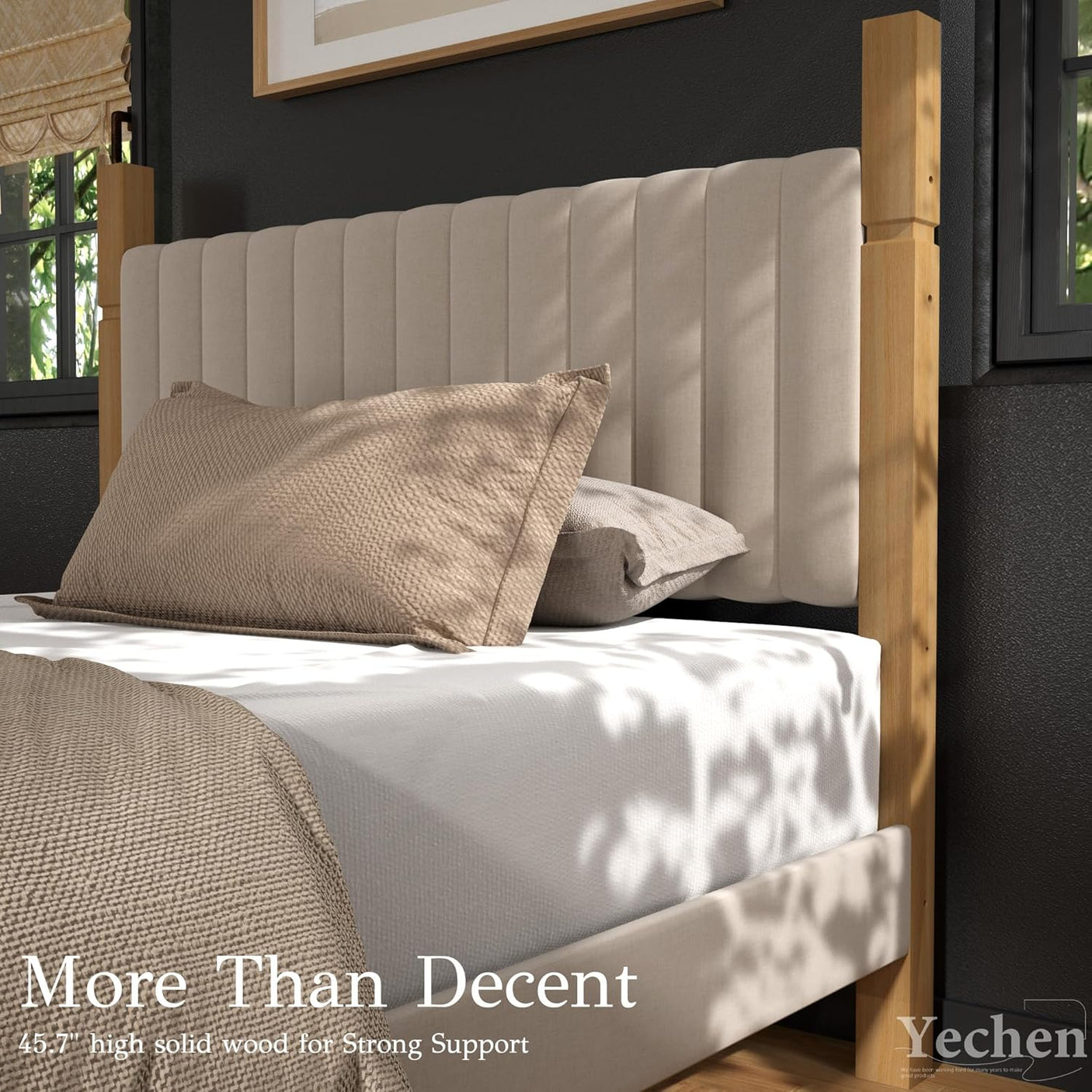Yechen Full Size Wood Bed Frame with Headboard