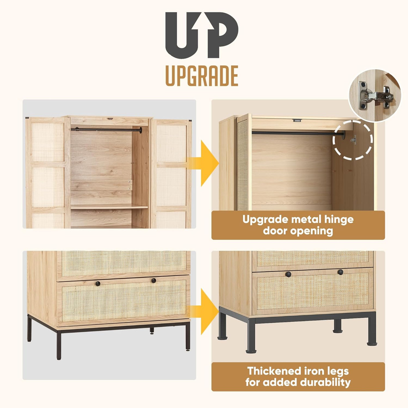 74" Natural Rattan Woven Wardrobe Armoire Closet