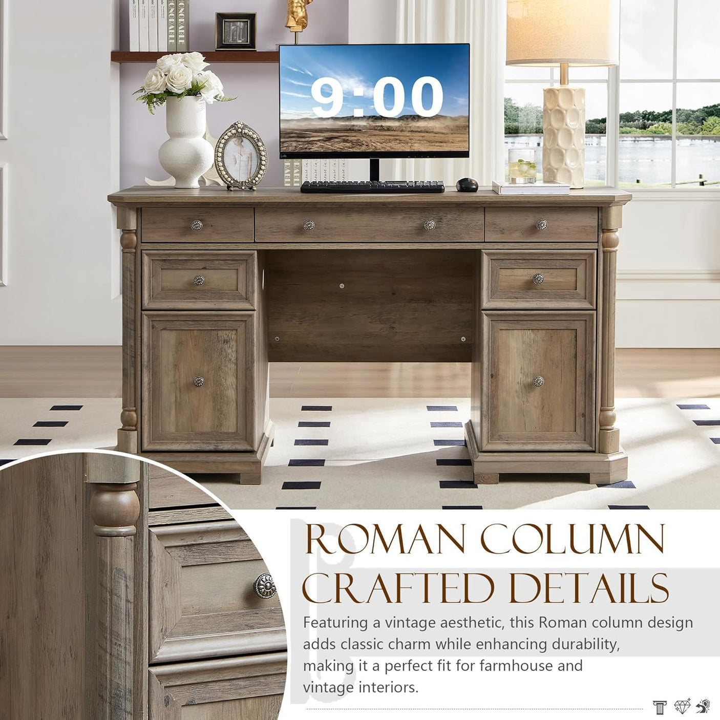 55'' Wood Executive Desk with 7 Drawers